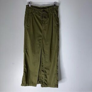 FREE PEOPLE Olive Green Cargo Maxi Skirt Front Slit Size 2